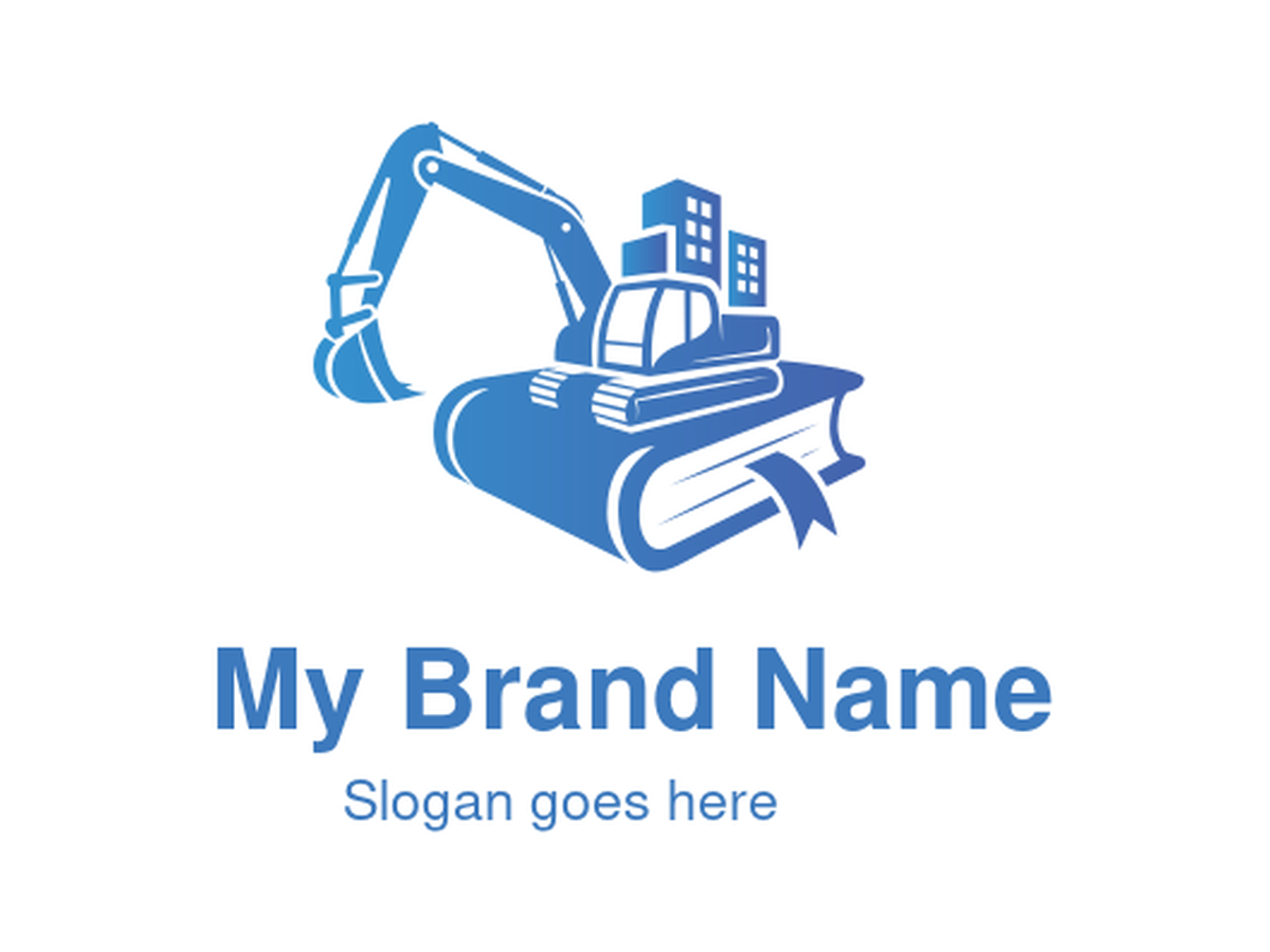 Excavator Digger and Book with Buildings Logo Design for Construction Education and Project Management